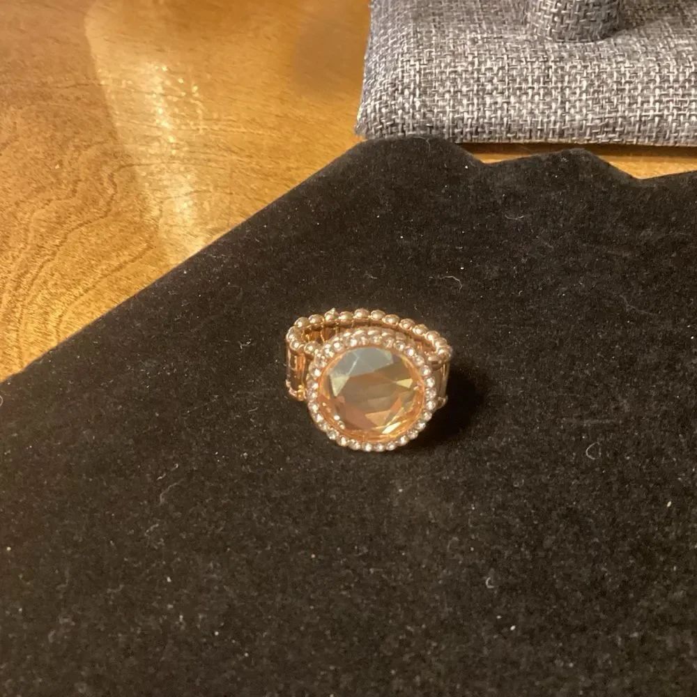 Goldtone Stretchable Banded Yellow Faux Crystal Ring